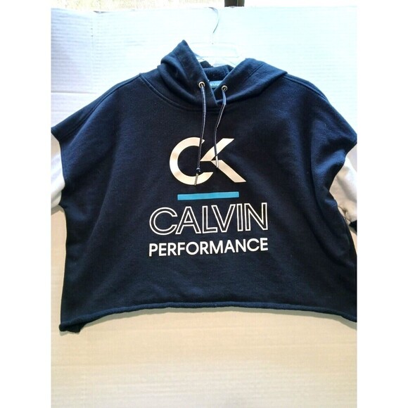 Calvin Klein Performance Hoddie CK Logo Cropped Black Sweat Size Med Pullover. - Picture 1 of 7